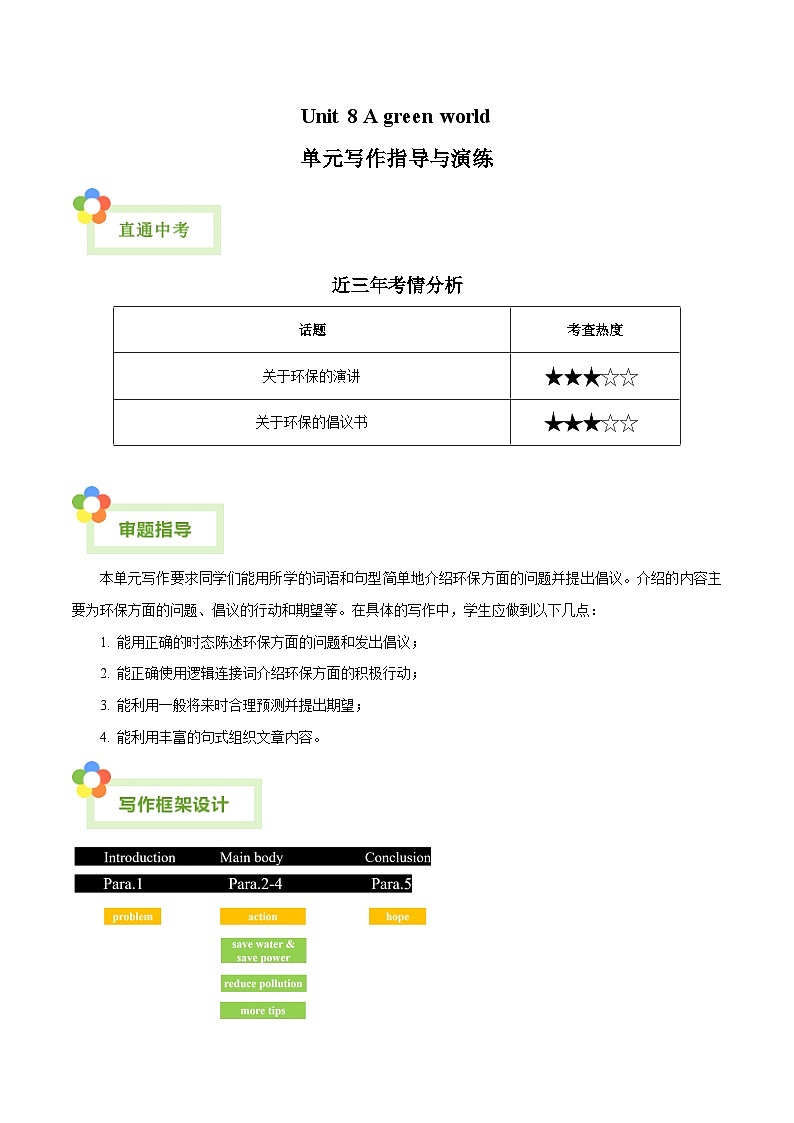 Unit 8 A green world-【同步写作课】2023-2024学年八年级英语下册单元写作深度指导（牛津译林版）（教师版）第1页