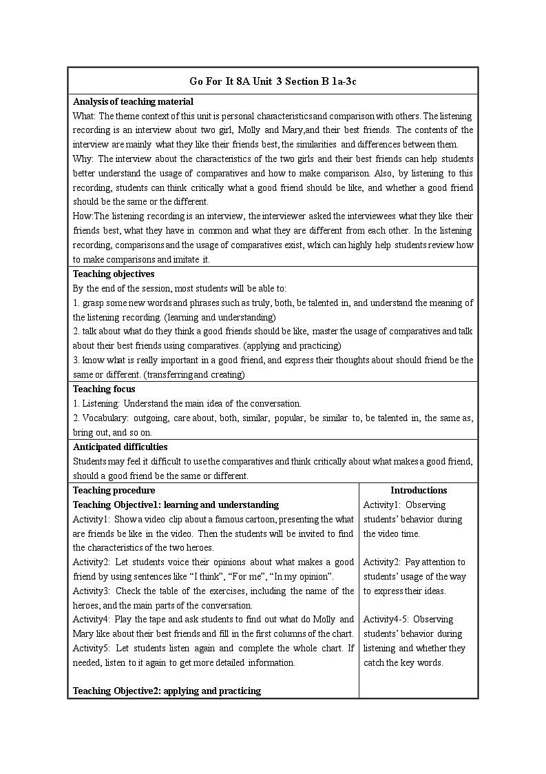 Unit 3 Could you please clean your room Section B 1a-3c 教案（表格式） 人教版英语八年级下册第1页