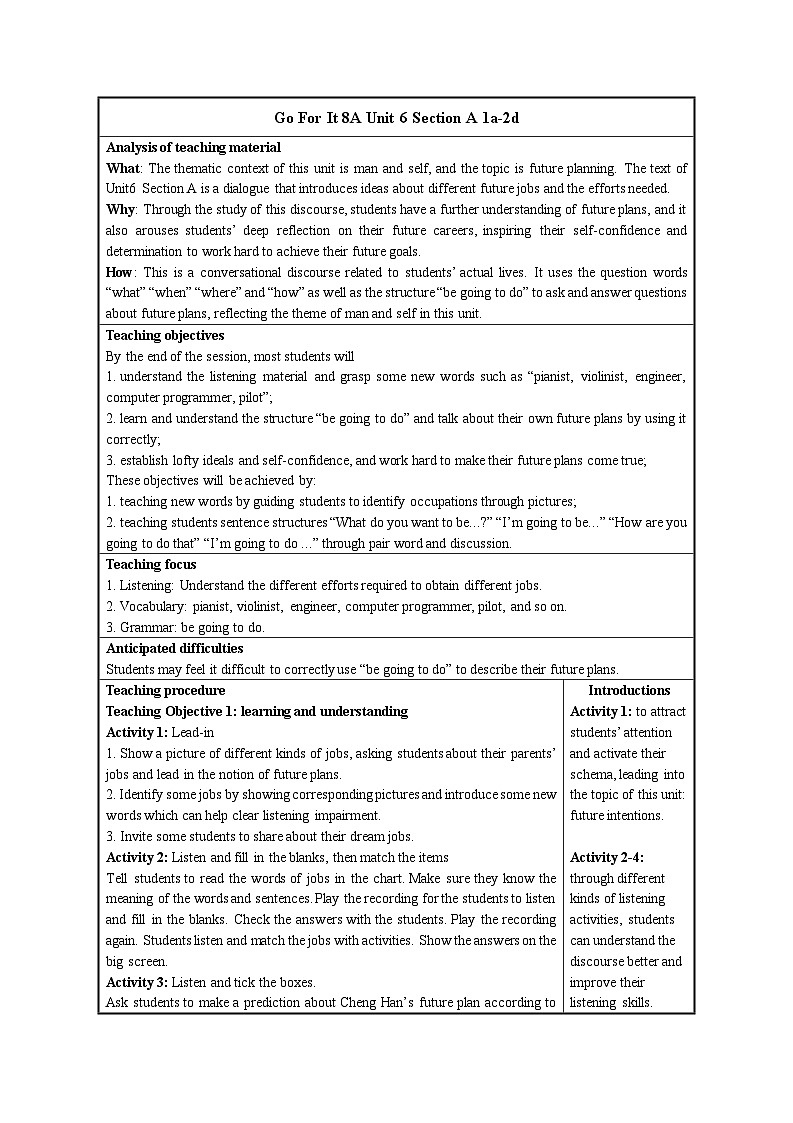 Unit 6 An old man tried to move the mountains Section A 1a-2d 教案（表格式） 人教版英语八年级下册第1页
