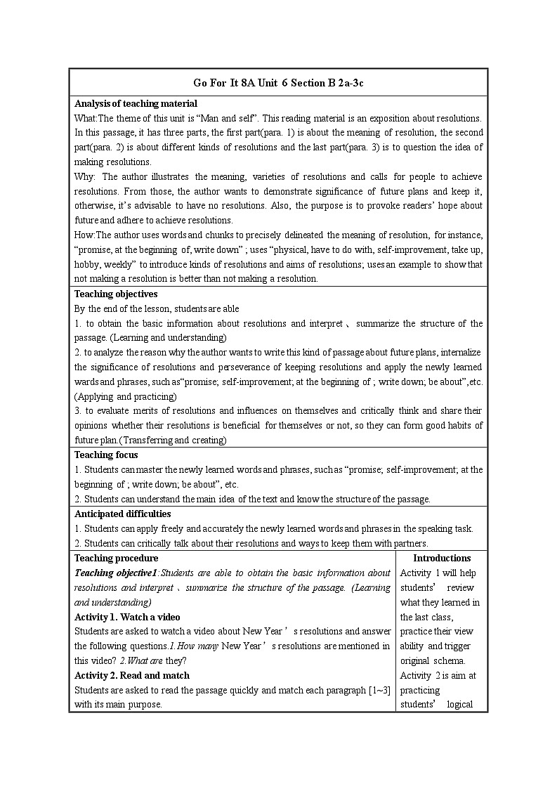 Unit 6 An old man tried to move the mountains Section B 2a-3c 教案（表格式） 人教版英语八年级下册第1页