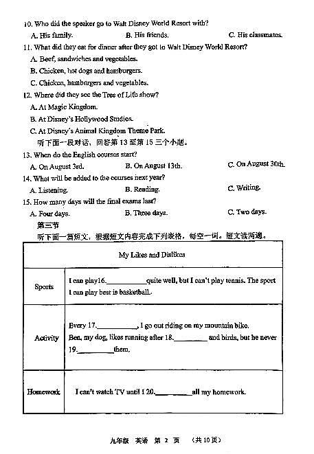 河南省实验中学2024-2025学年九年级下学习开学考试英语试卷和答案第2页