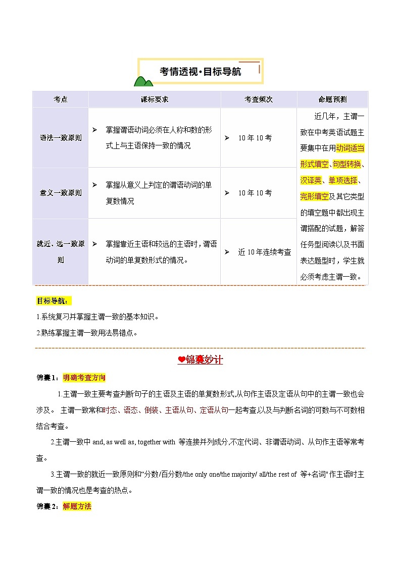 2025年中考英语一轮复习 第12讲 主谓一致（讲义）（解析版）第2页