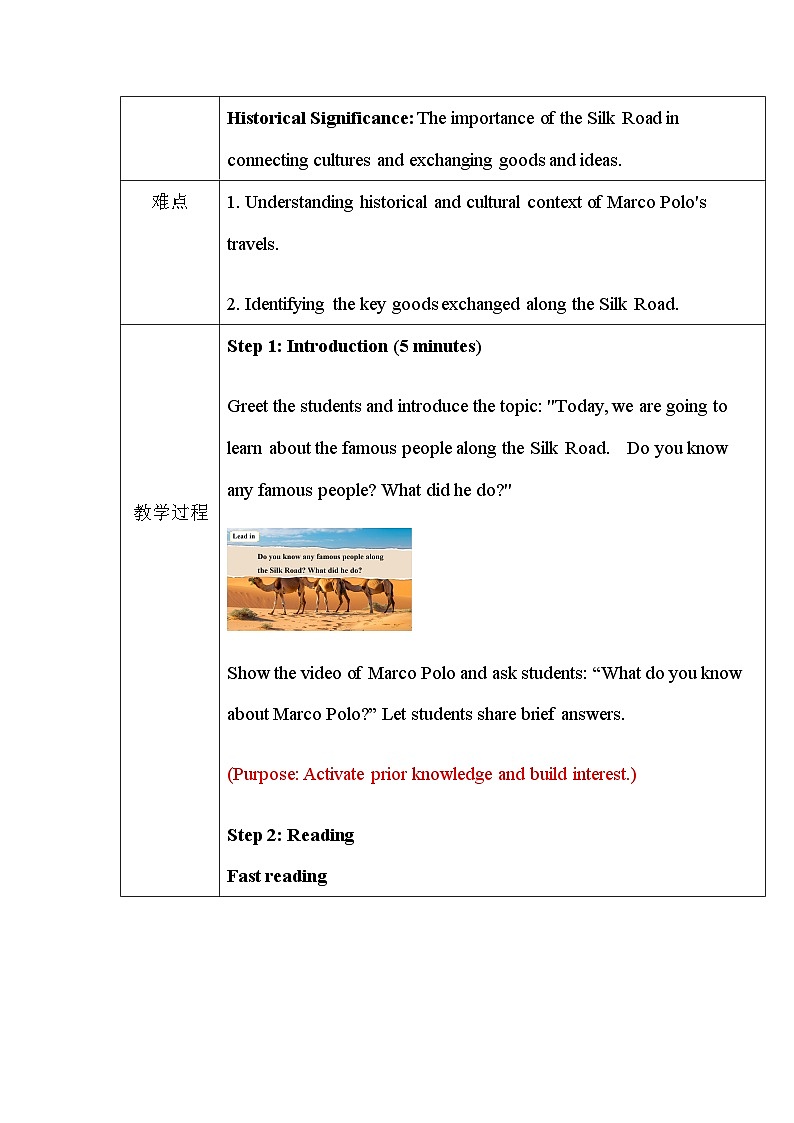Unit1 Lesson 6 Marco Polo and the Silk Road 教案第2页