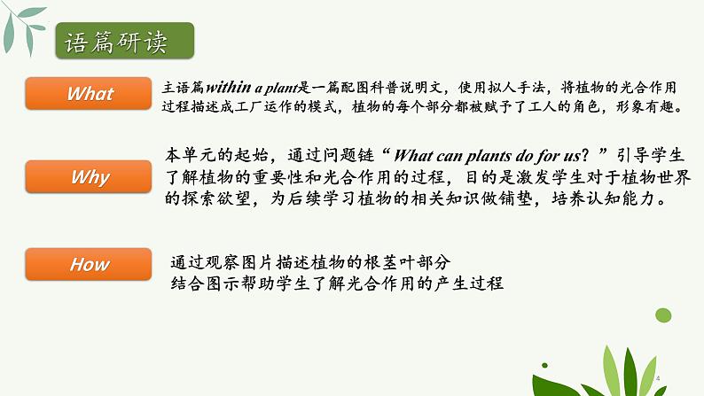 [优质阅读写作课课件】Unit6 power of plants Developing ideas reading for writing2024新外研七上英语(含视频）第4页