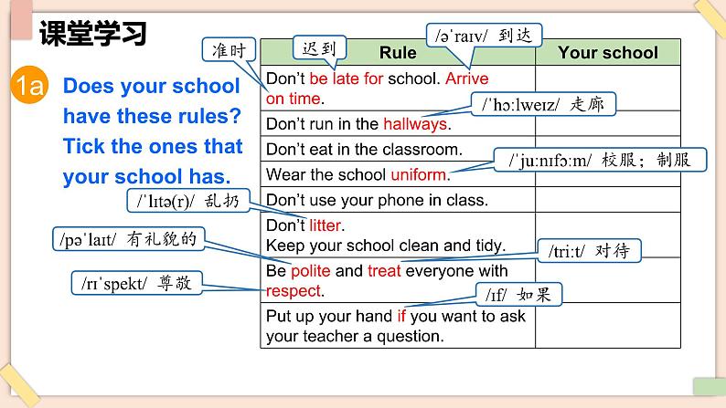 Unit 2 No Rules, No Order（第1课时）Section A（1a-1e） - 七年级英语下册 同步教学课件（人教版2024）第6页