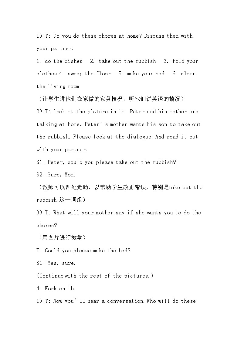 Unit 3 Could you please clean your room Section A 1a-1c 2a-2b教案 人教版英语八年级下册第3页