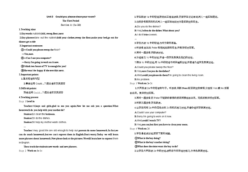 Unit 3 Section A 1a—2d 教案  人教版英语八年级下册第1页