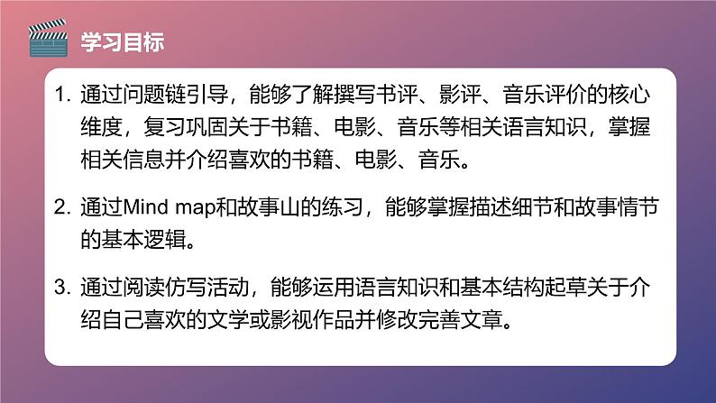 【人教版中考2025英语复习话题13 】影视文学 Film and Literature(45页) 课件第2页