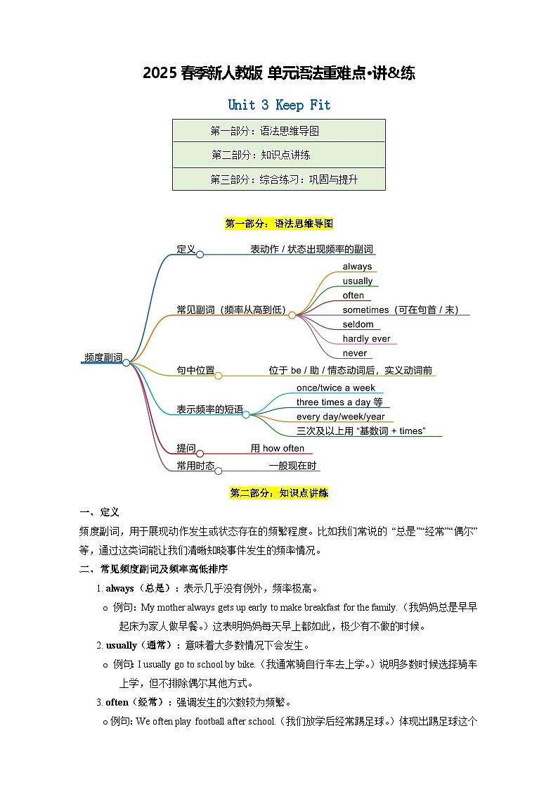 Unit 3 Keep Fit-Grammar（解析版）第1页