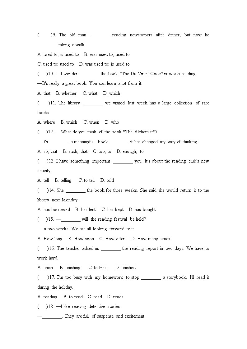 Unit4 A good read 典型易错题练习第2页