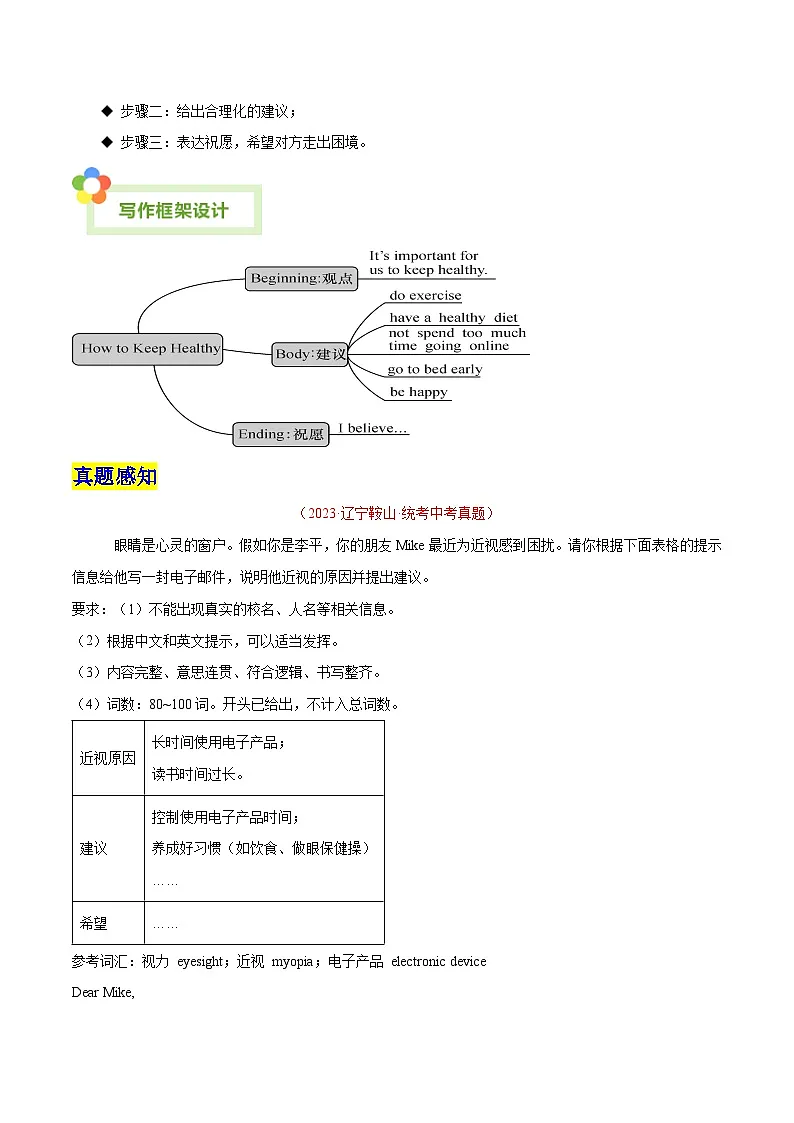 人教版英语八年级下册单元写作提升专练Unit 1 What’s the matter？-话题作文写作提升专练（教师版）第2页