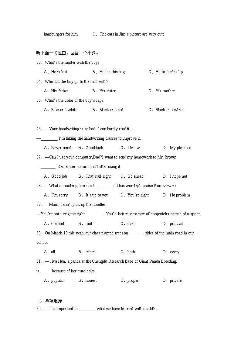 2025年湖北省武汉市中考模拟英语试题第3页