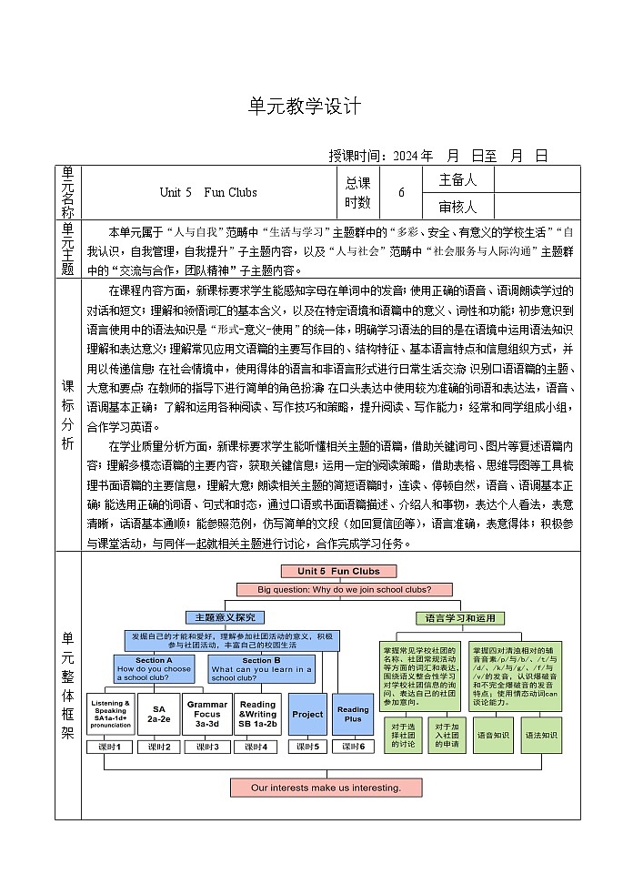 人教版2025秋七年级上册英语U5（大单元） 教学设计第1页