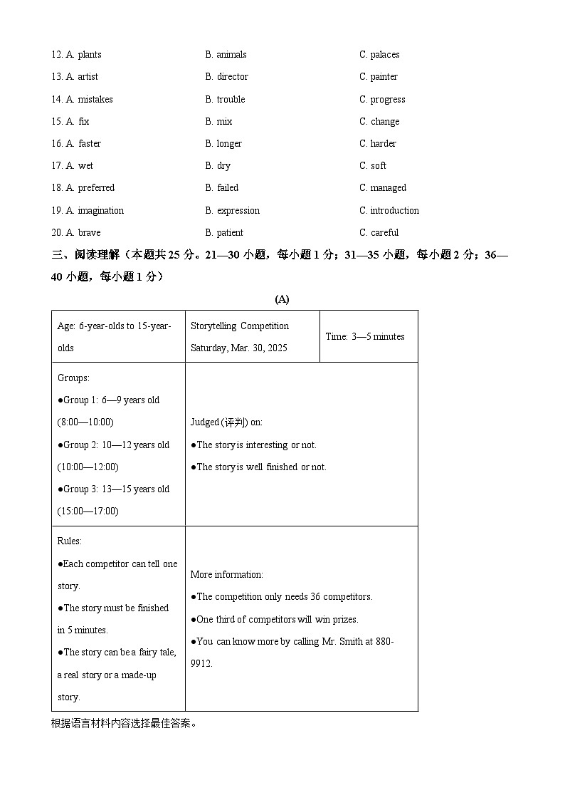 2025年黑龙江省哈尔滨市巴彦县华山乡中学中考模拟练习英语试题（原卷版+解析版）第3页