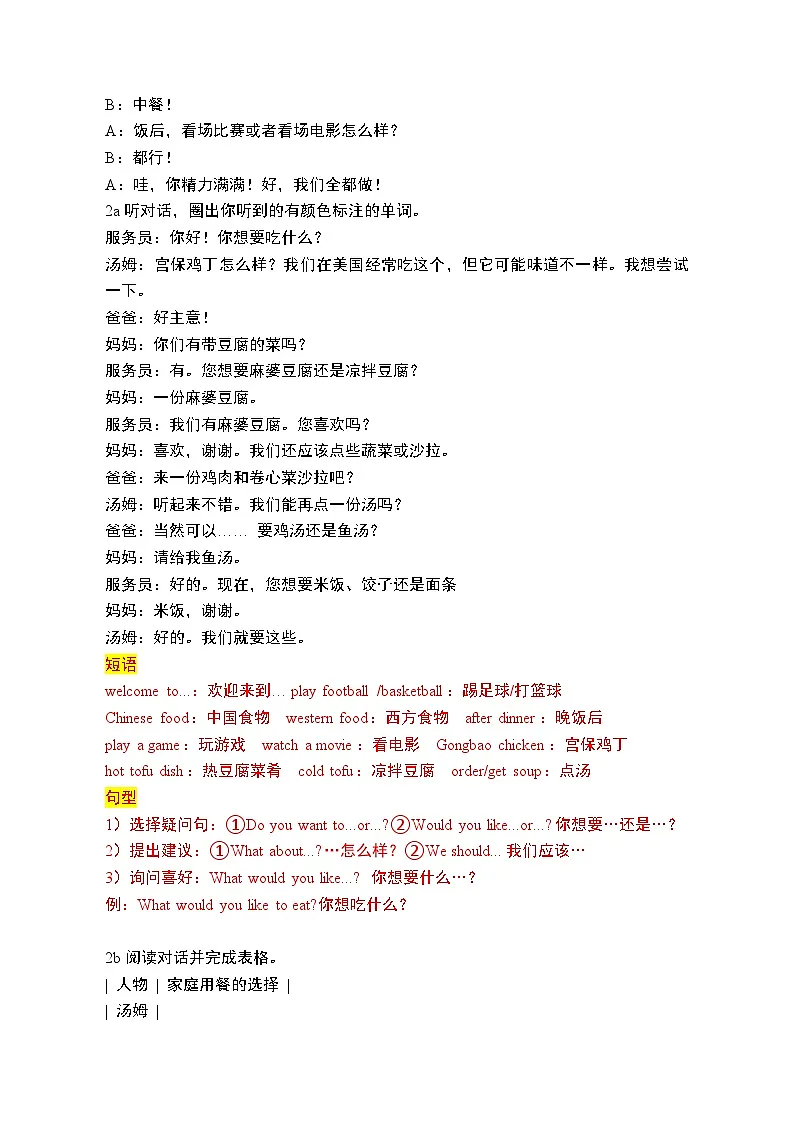 人教版7年级下册 Unit4 Eat Well 讲义第2页