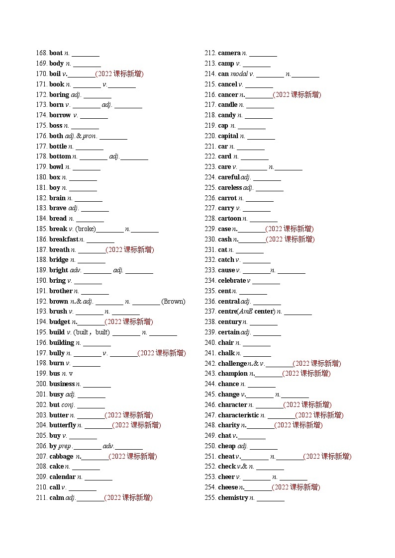 2025年人教版中考英语复习：2022年版课标核心词汇1600词 英汉+汉英 默写练习（含答案）第3页