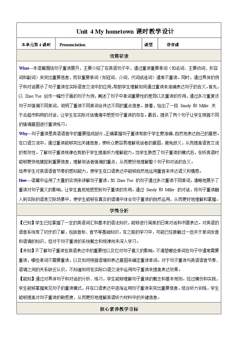 Unit4 Chinese folk art第4课时Pronunciation教学设计第1页