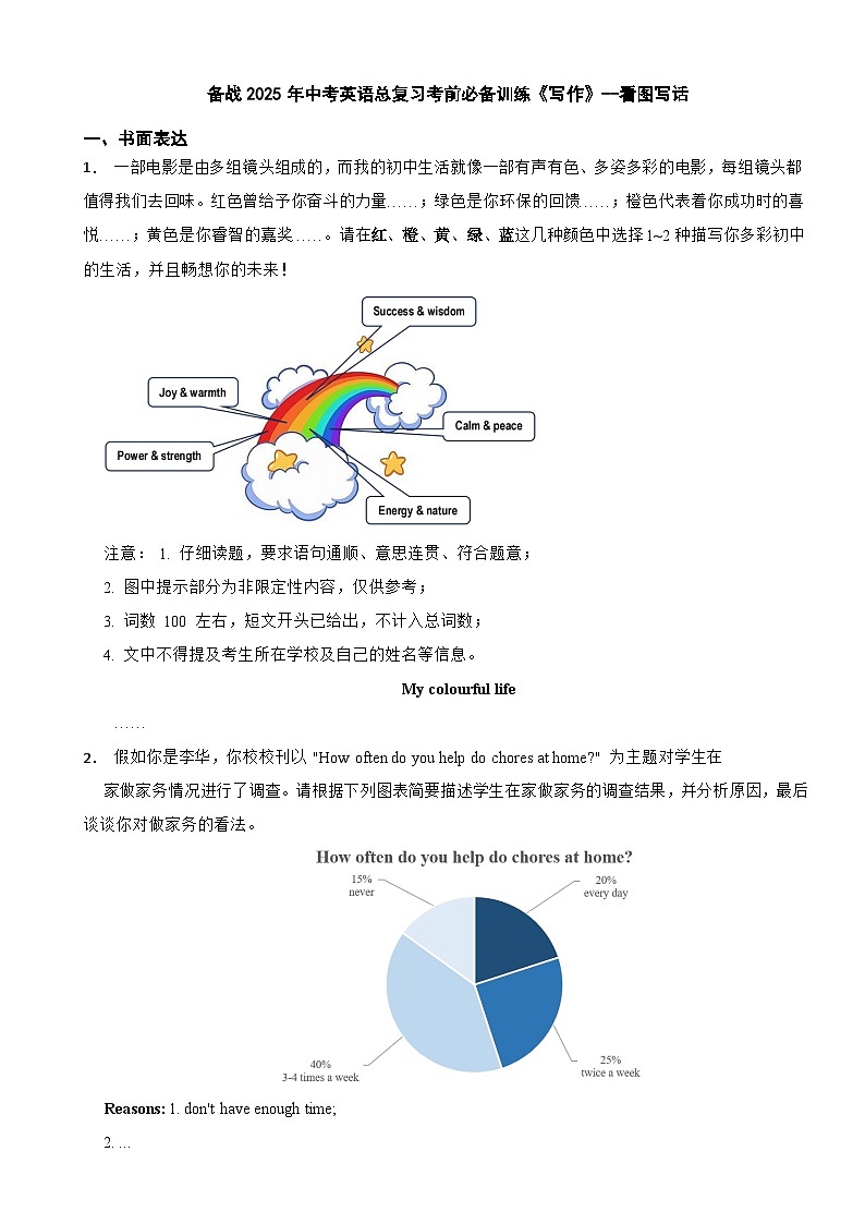 备战2025年中考英语总复习考前必备训练《写作》--看图写话第1页