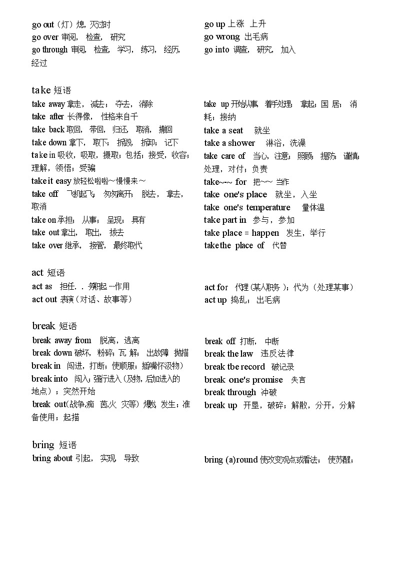 初中英语完型填空高频短语汇总练习第2页