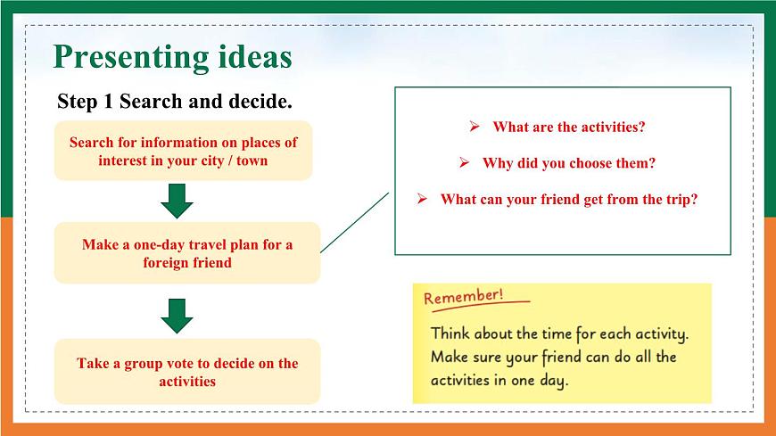 【公开课优质课件】Unit 6 Hitting the road Presenting ideas&Reflection新教材2025外研版七下英语第6页