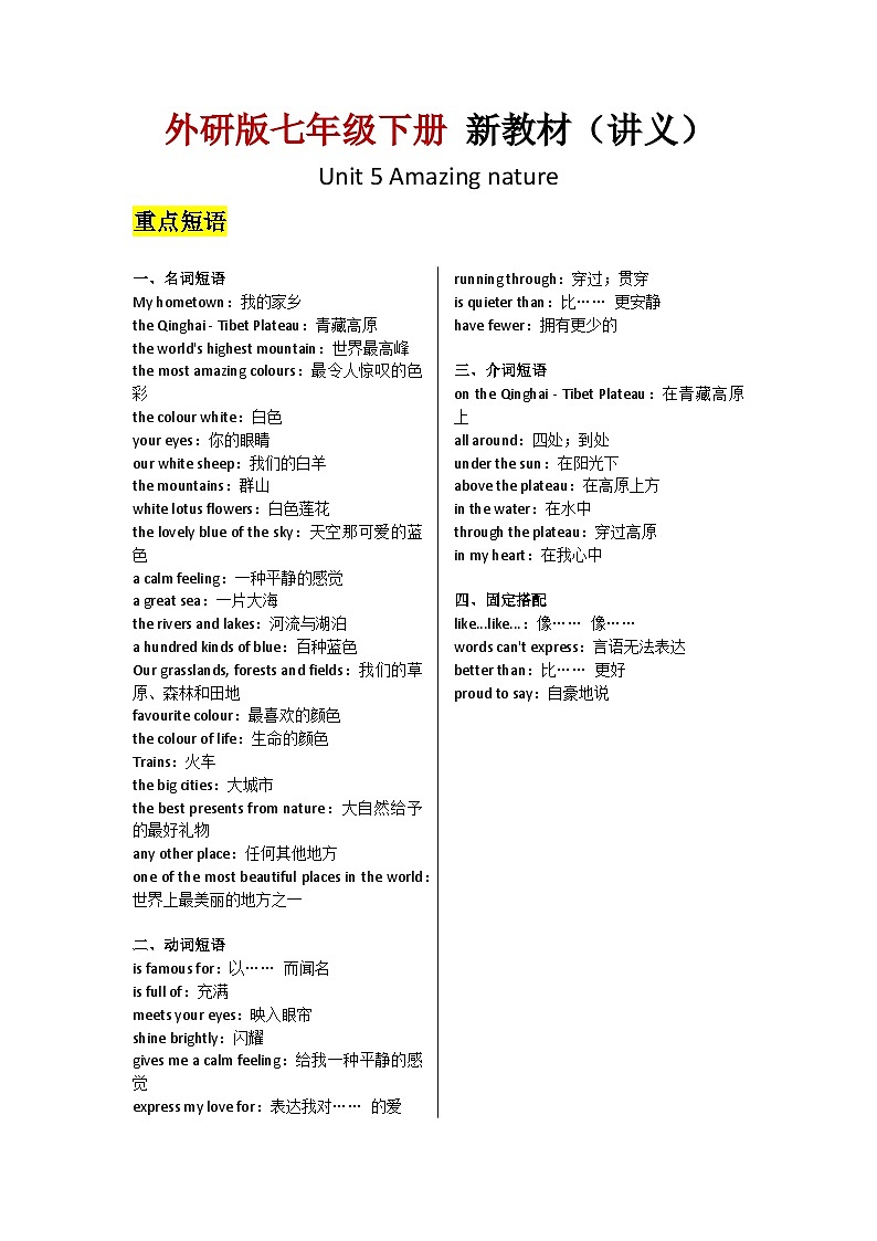 Unit 5 Amazing nature：Understanding ideas 课文逐句精讲第1页