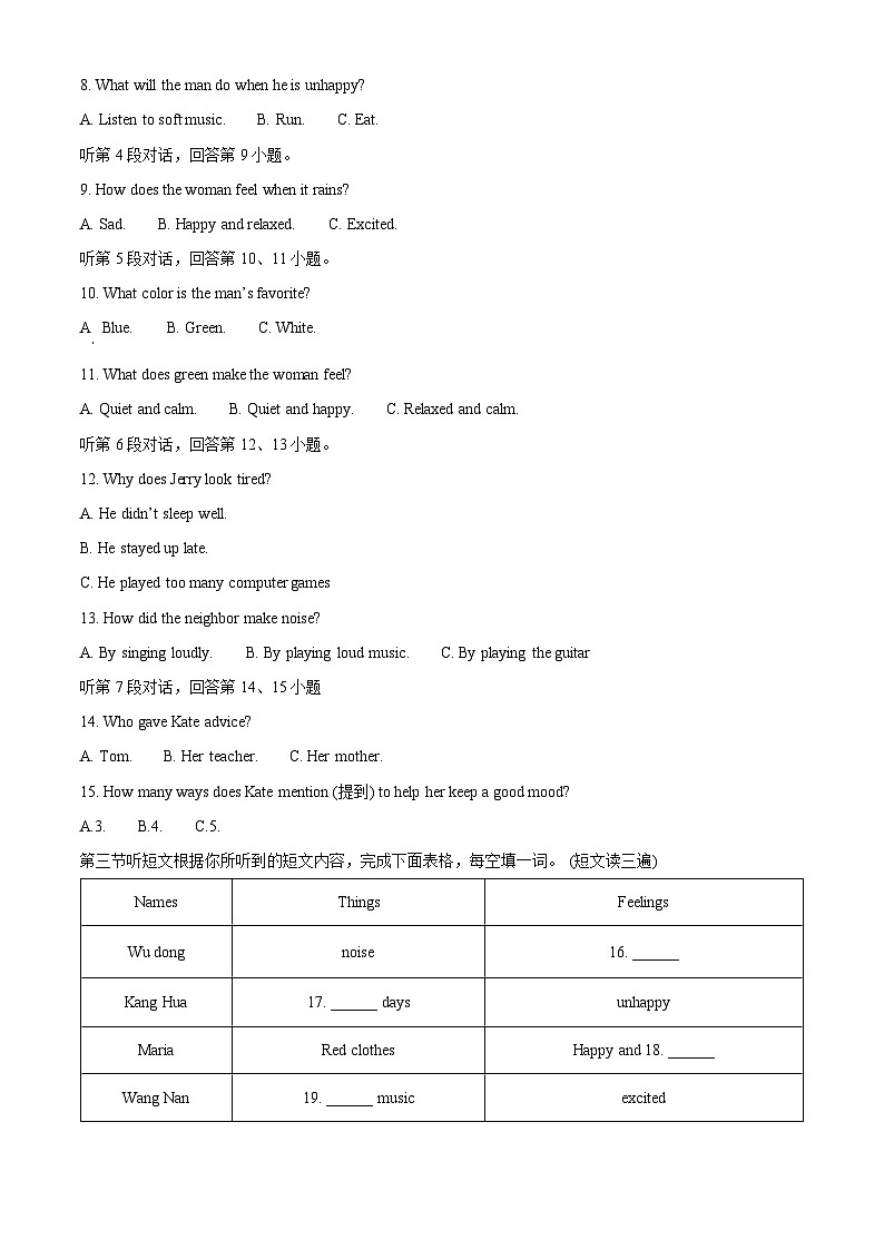 福建省漳州市第三中学2024-2025学年八年级下学期3月月考英语试题（原卷版+解析版）第2页