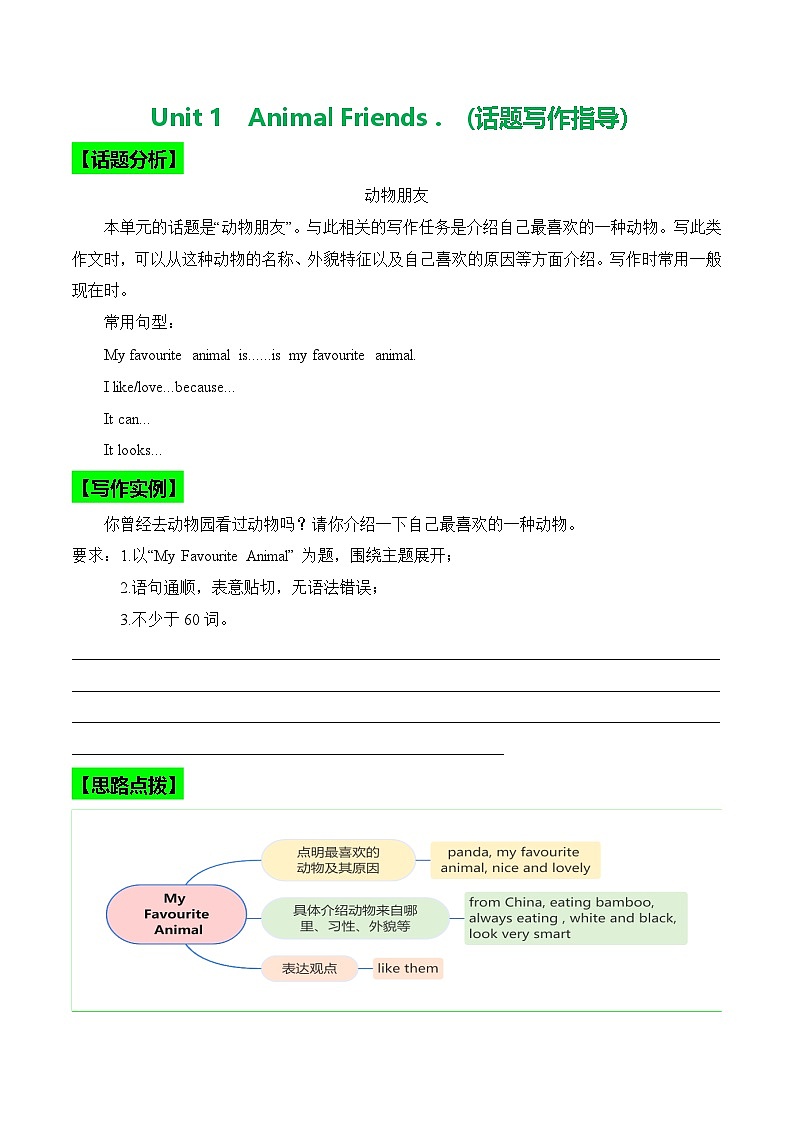 2024版人教版七年级下册英语Unit 1 Animal friends .（话题写作指导）练习（解析版）第1页