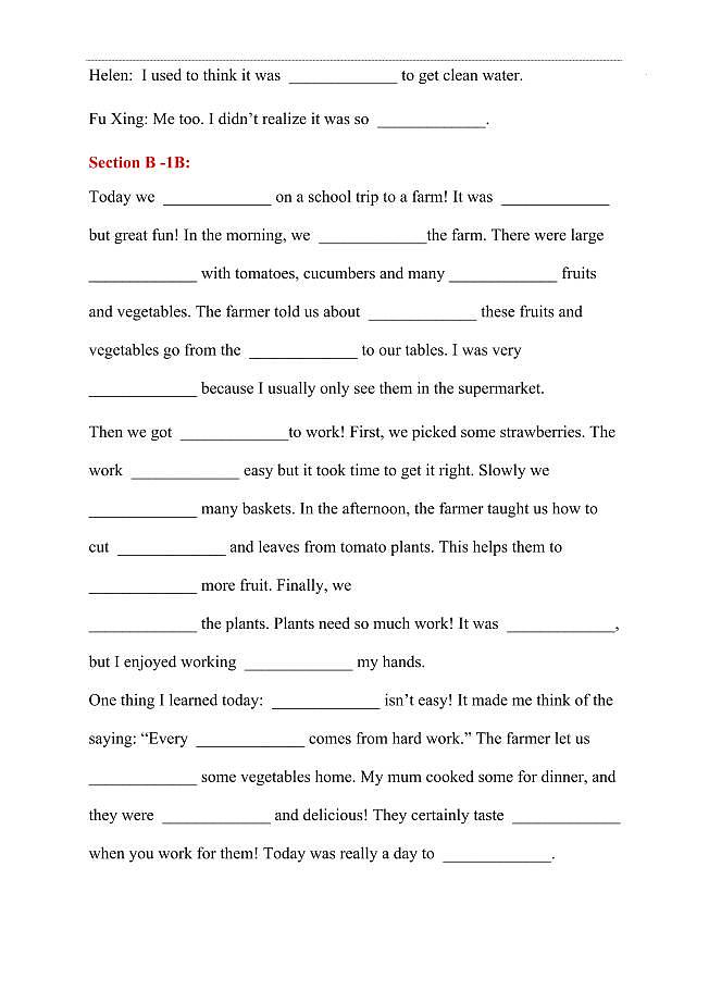 新人教版七年级下册英语Units 7~8课文挖空练习第2页