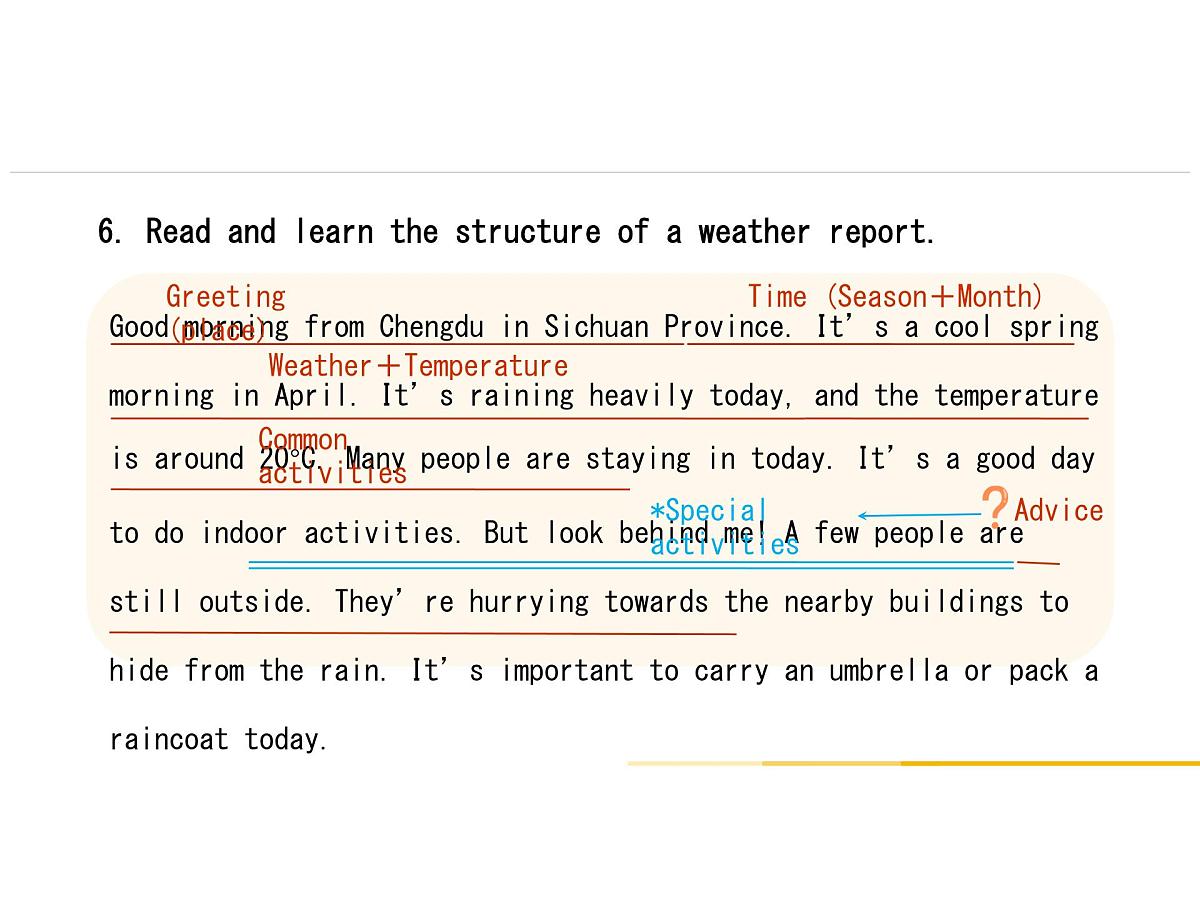 初中英语人教版（2024）七年级下册Unit 6 Rain or Shine Section B 课件第7页