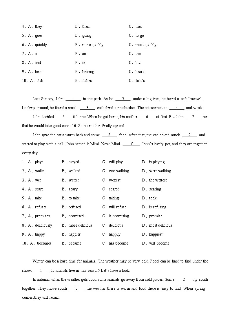 专题08 期中复习之语法选择20篇（Units1-4单元话题）（原卷版）第3页