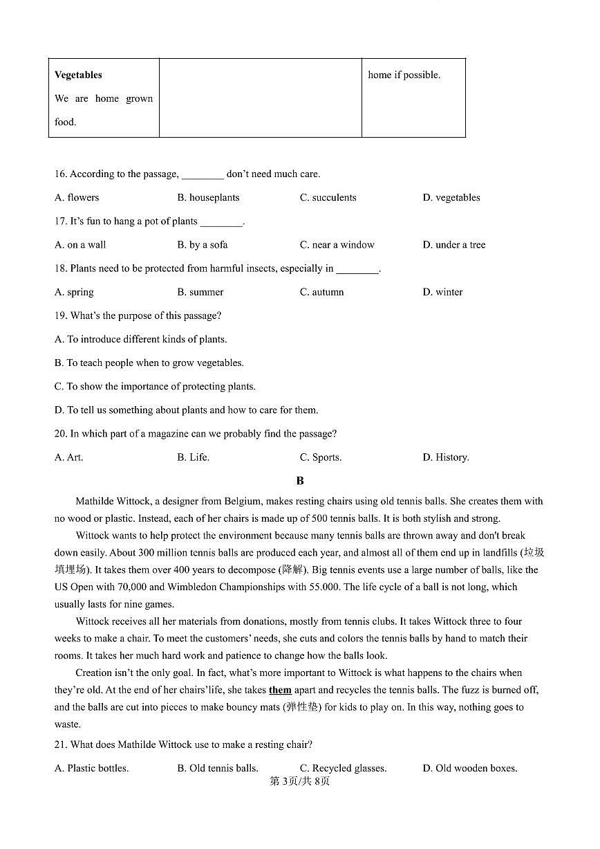精品解析：2025年湖北省襄阳市襄州区中考三模英语试题（原卷版）第3页