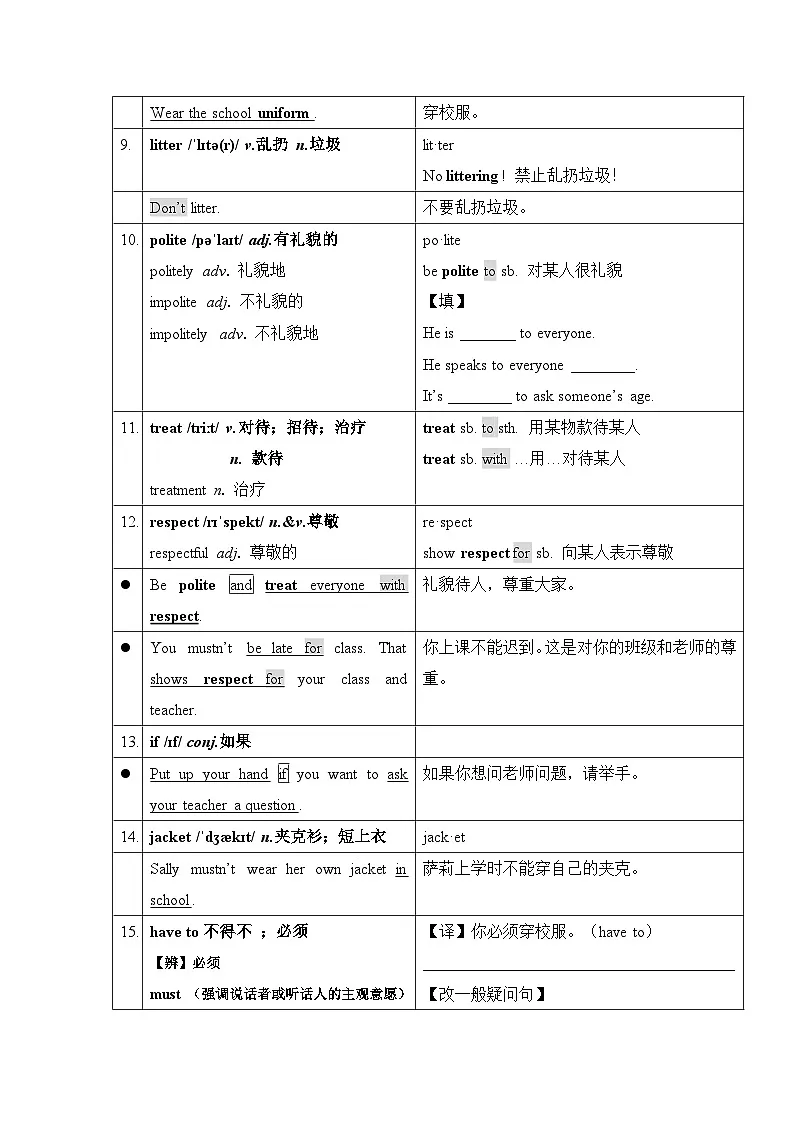 人教版（2024）七年级下册英语Unit 2 No Rules, No Order词汇、短语及句式讲义第3页