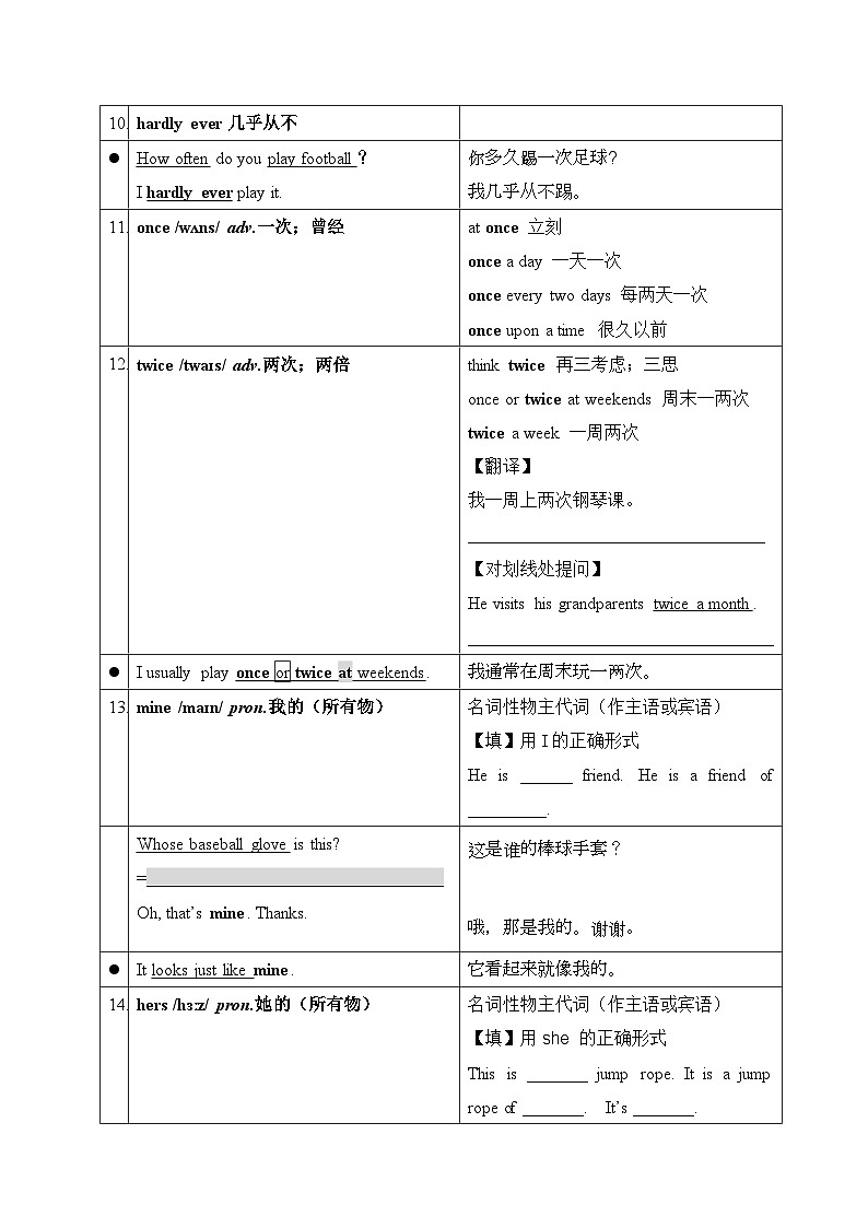 人教版（2024）七年级下册英语Unit 3 Keep fit 词汇、短语及句式讲义第2页