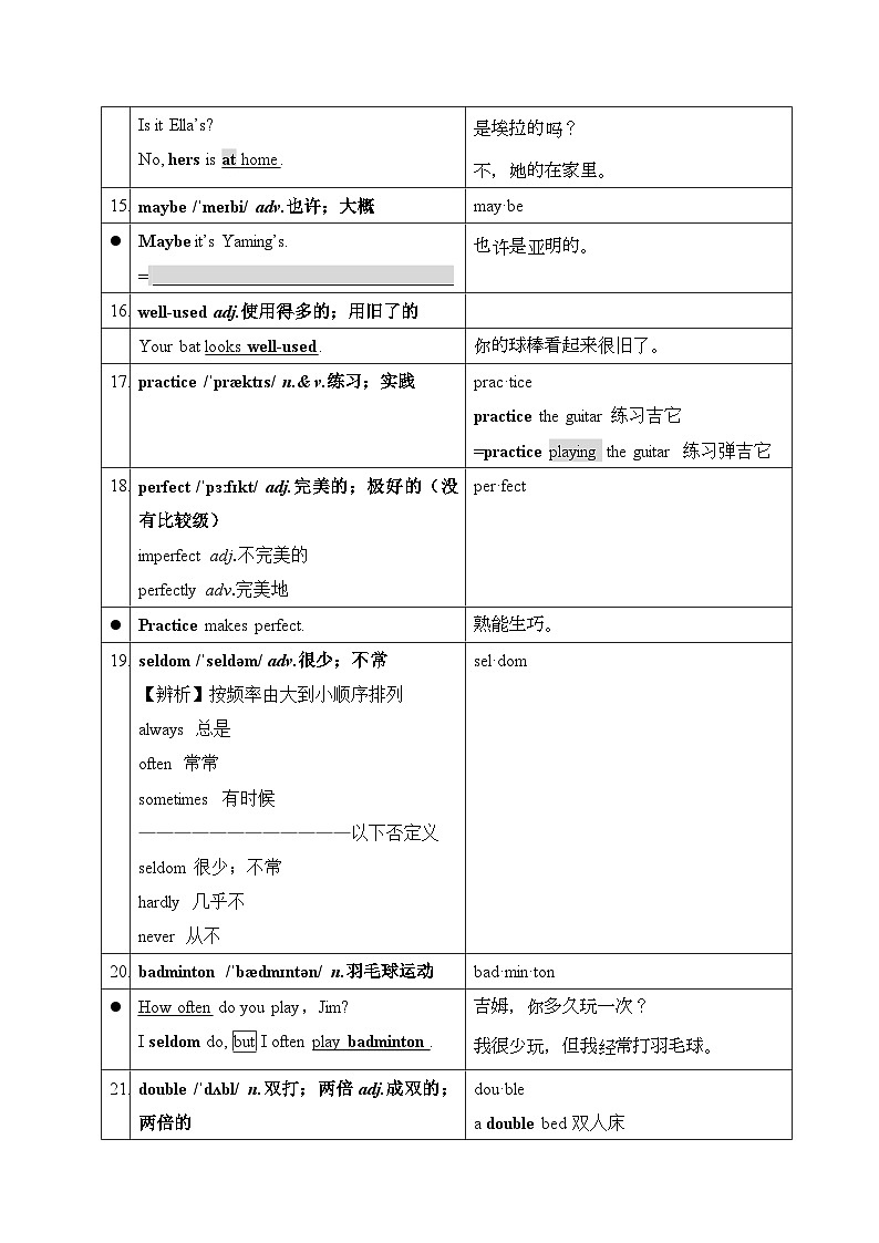 人教版（2024）七年级下册英语Unit 3 Keep fit 词汇、短语及句式讲义第3页