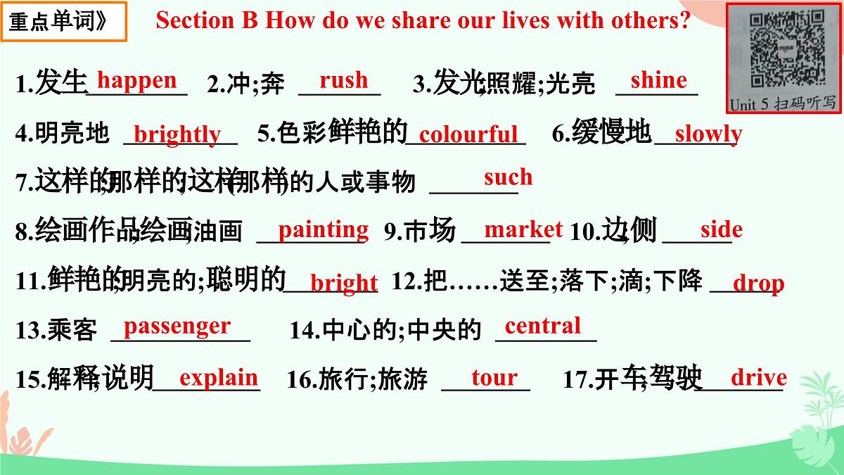 初中英语人教版（2024）七年级下册Unit 5 Here and now 复习课(一)（二） 课件第7页