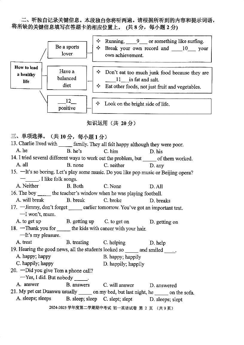 2025北京三帆中学初一（下）期中真题英语试卷第2页