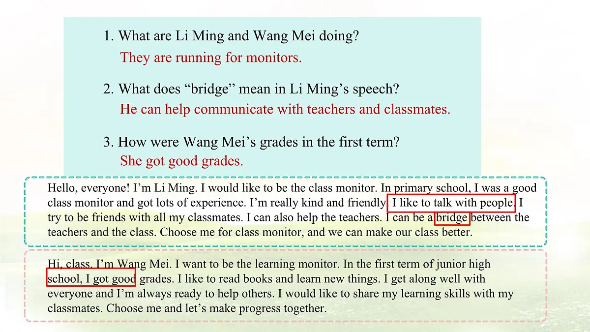 Unit 2 Lesson 4 Running for monitor 课件 英语冀教版（2024）七年级下册第7页