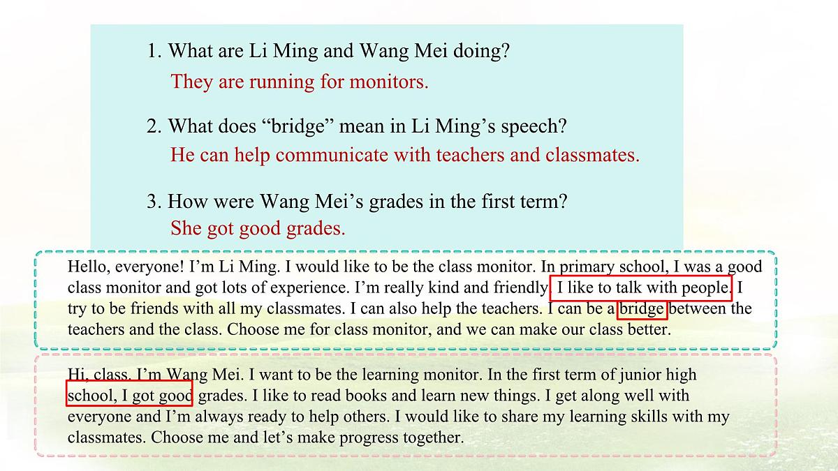 Unit 2 Lesson 4 Running for monitor 课件 英语冀教版（2024）七年级下册第7页