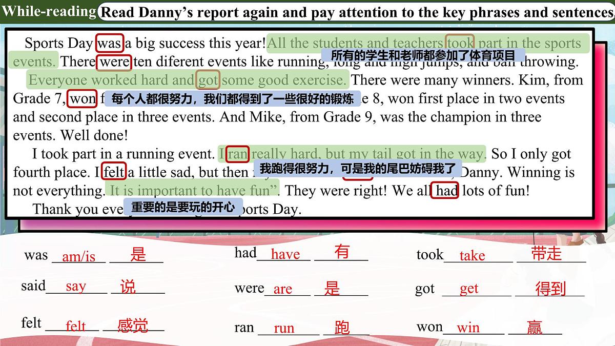 Unit 2 School life Lesson 2 A report about Sports Day 课件 英语冀教版（2024）七年级下册第4页