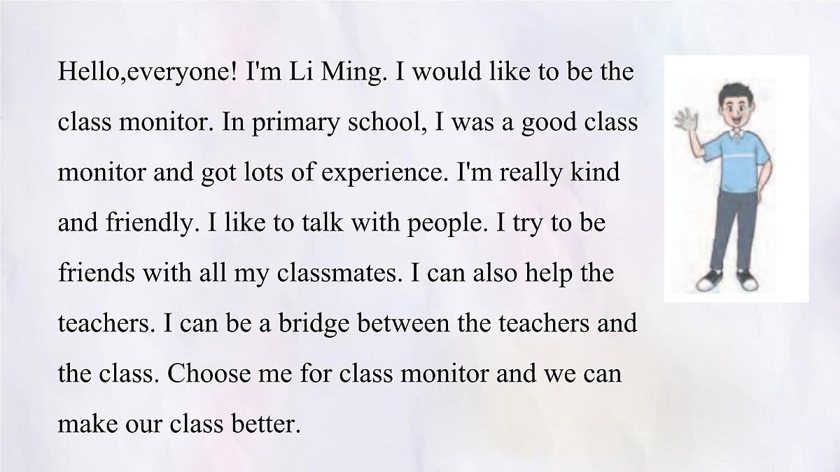 Unit 2 School life Lesson 4 Running for monitor 课件 英语冀教版（2024）七年级下册第6页