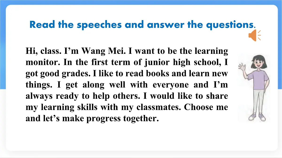 Unit 2 School life Lesson 4 Running for monitor 课件- 英语冀教版（2024）七年级下册第3页