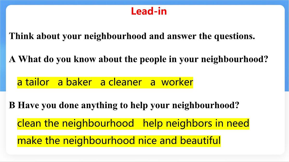 Unit 5 Lesson 2 A friendly neighbourhood（同步课件） 英语冀教版（2024）七年级下册第4页