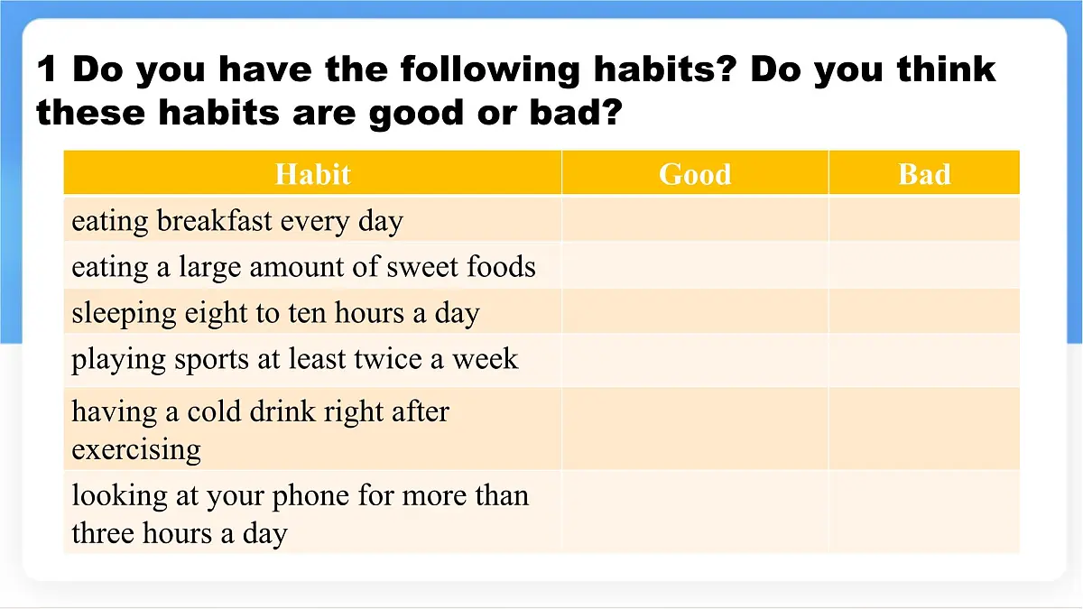Unit 7 Lesson 4 Tim's healthy lifestyle.课件 英语冀教版（2024）七年级下册第4页