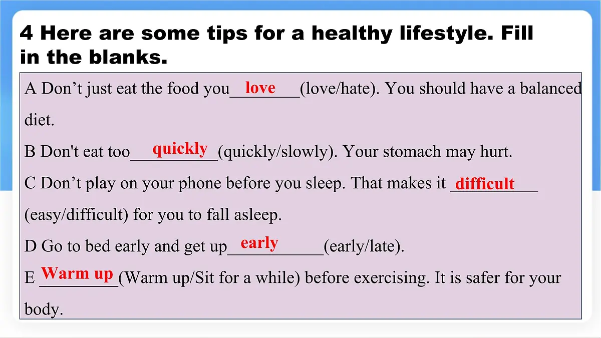 Unit 7 Lesson 4 Tim's healthy lifestyle.课件 英语冀教版（2024）七年级下册第8页