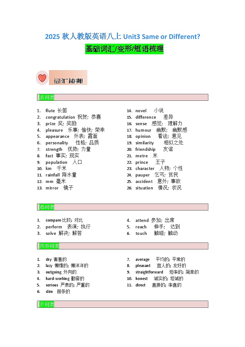 Unit3 基础知识梳理 2025-2026学年人教版英语八年级上册第1页
