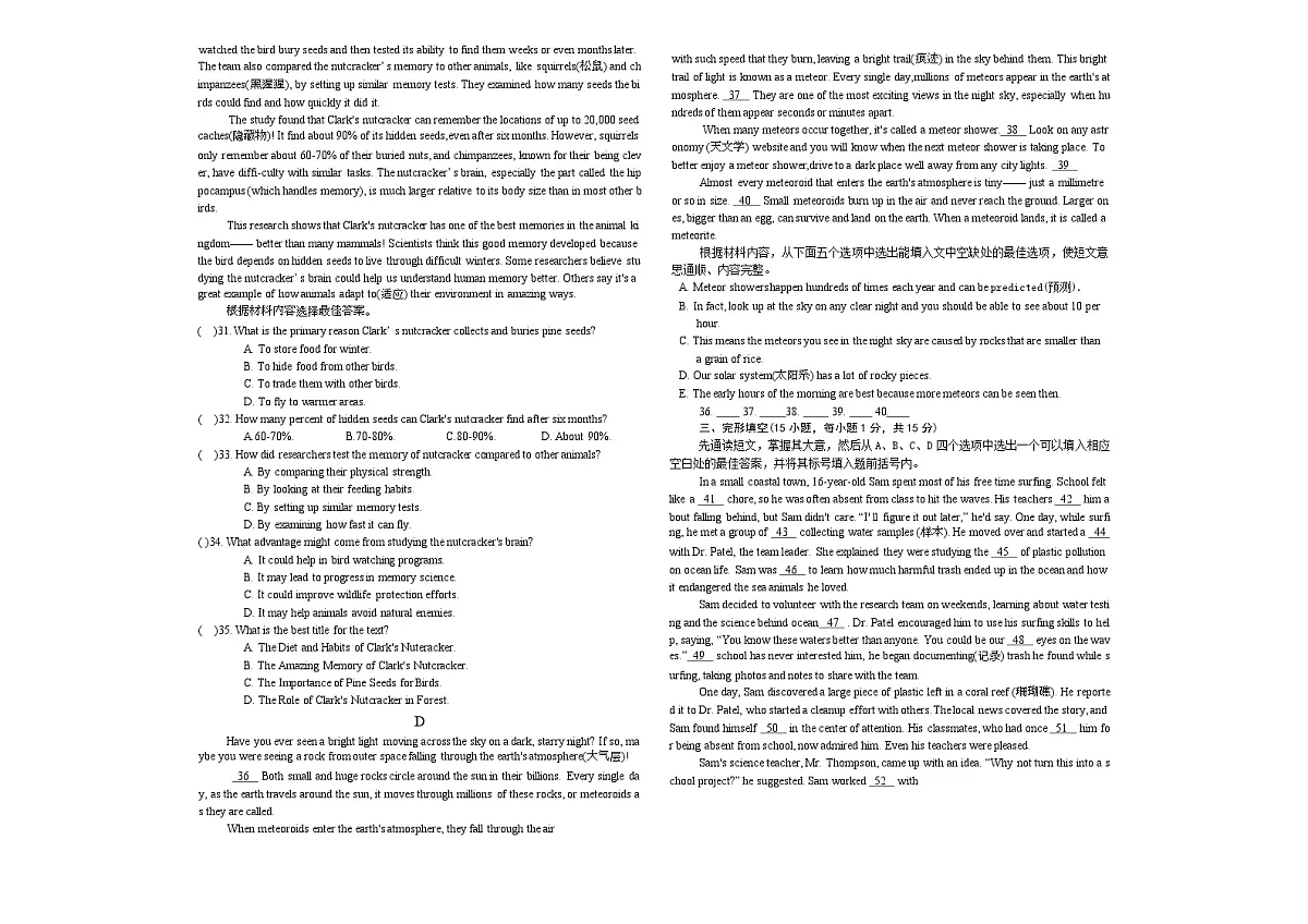 2025年河南省鲁山县部分中学中招第二次模拟英语试卷（中考模拟）第3页