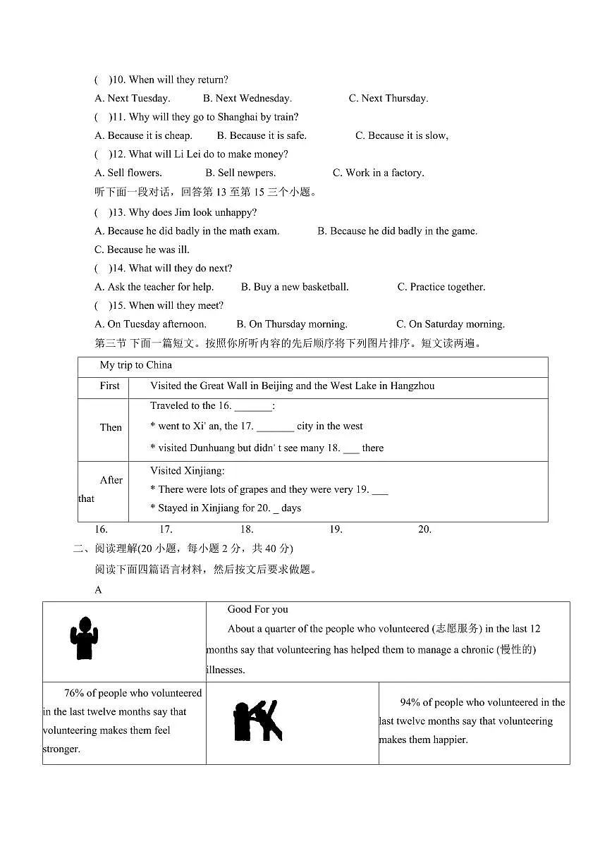 河南省信阳市淮滨县2024-2025学年八年级下学期4月期中考试英语检测试题（含答案）第2页