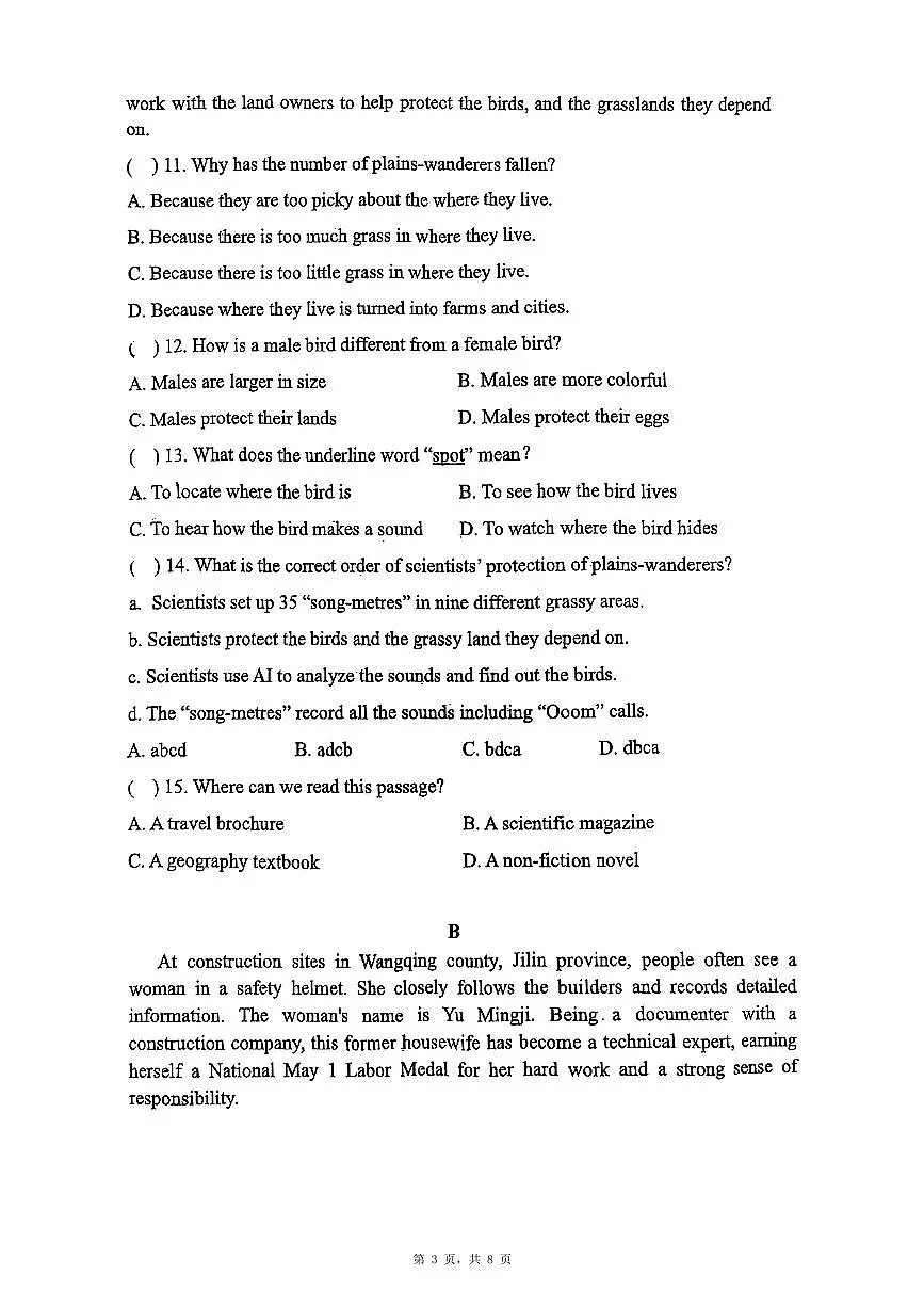 七下--期中--2024-2025学年深圳市深圳中学七年级下英语期中试卷第3页