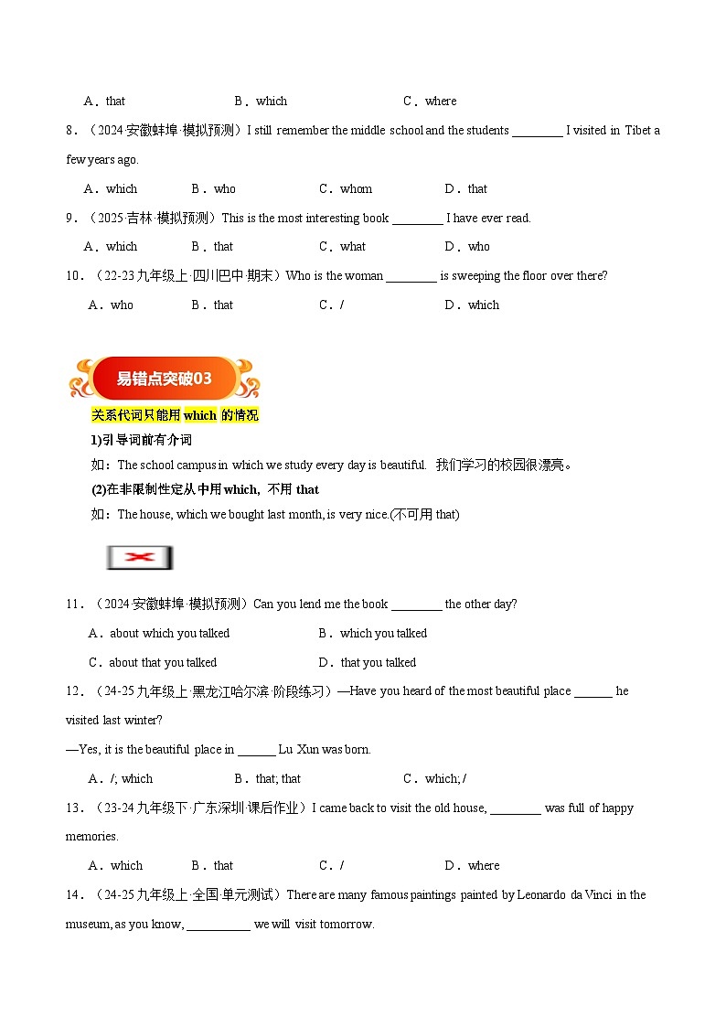 备战2025年中考英语考试易错题(全国通用)易错点15定语从句(学生版)第3页