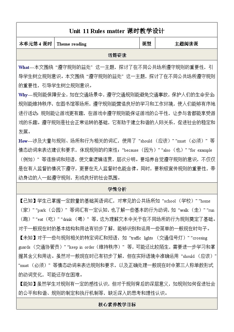 Unit11 Rules matter第4课时 Theme Reading教学设计第1页